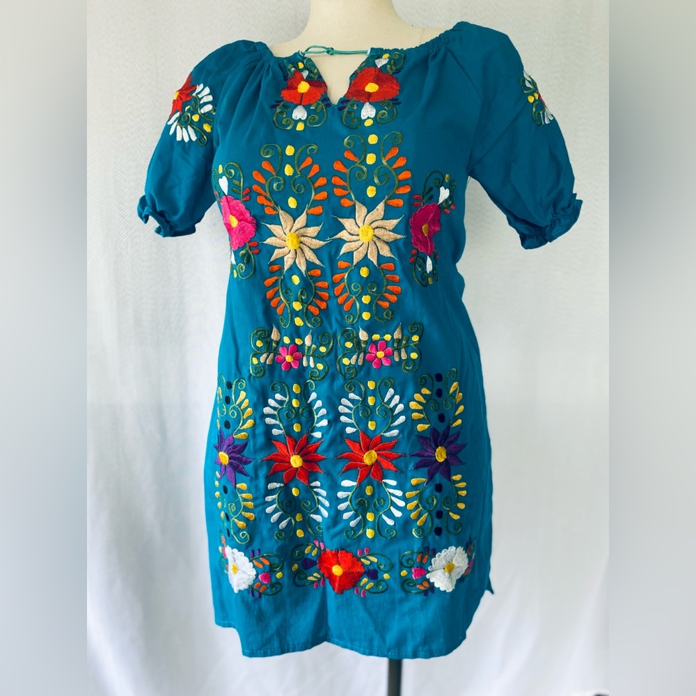 Teal embroidered dress